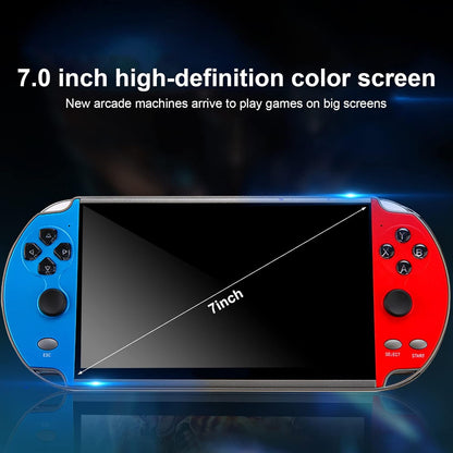 X12 Plus - Consola de videojuegos portátil de 7 pulgadas, MP5 portátil, 1000 juegos integrados, memoria de 16 GB, consola nostálgica de juegos arcade con joystick, compatible con