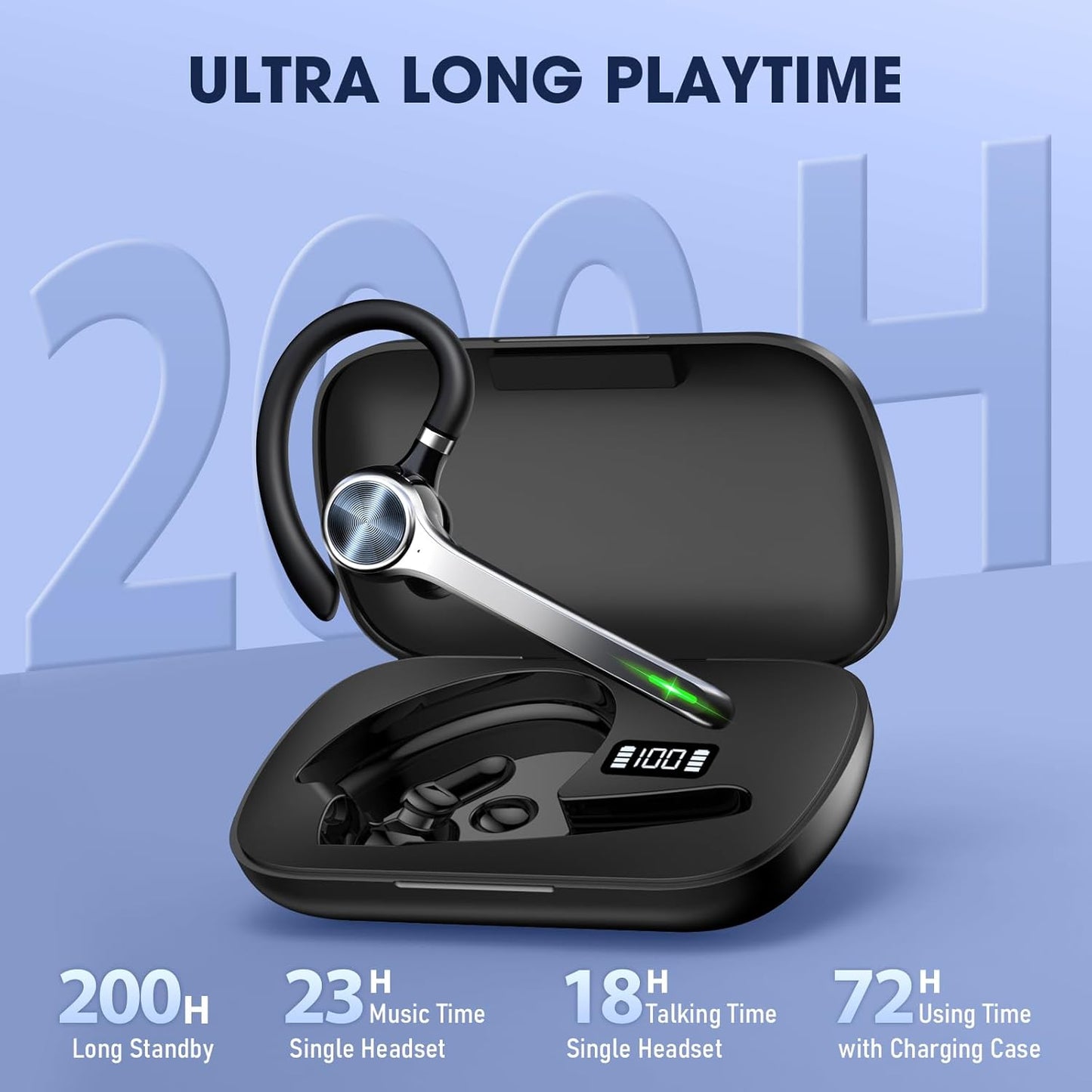 Auriculares Bluetooth, auricular inalámbrico con micrófono de cancelación de ruido mejorado, funda de carga de 500 mAh compatible con tiempo de conversación de 72 horas, auriculares manos libres con botón de silencio para computadora, teléfonos celulares,