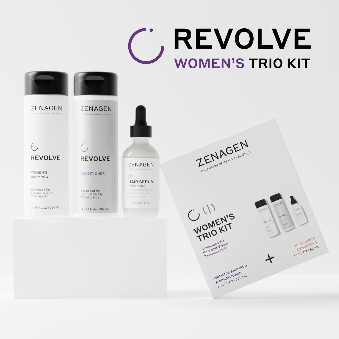 ZENAGEN Revolve - Kit de trío para mujer | Champú + acondicionador + densificador para cabello fino y visiblemente adelgazante, apoya la fuerza y el crecimiento del cabello, 1 unidad