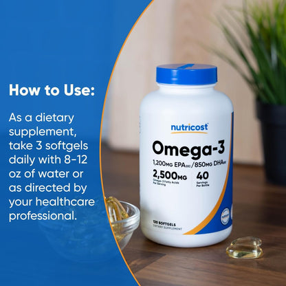 Nutricost Aceite de pescado Omega 3, 2500 mg, 120 cápsulas blandas...