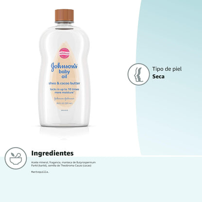 Aceite de bebé Johnson's con karité y manteca de cacao, 20 onza...