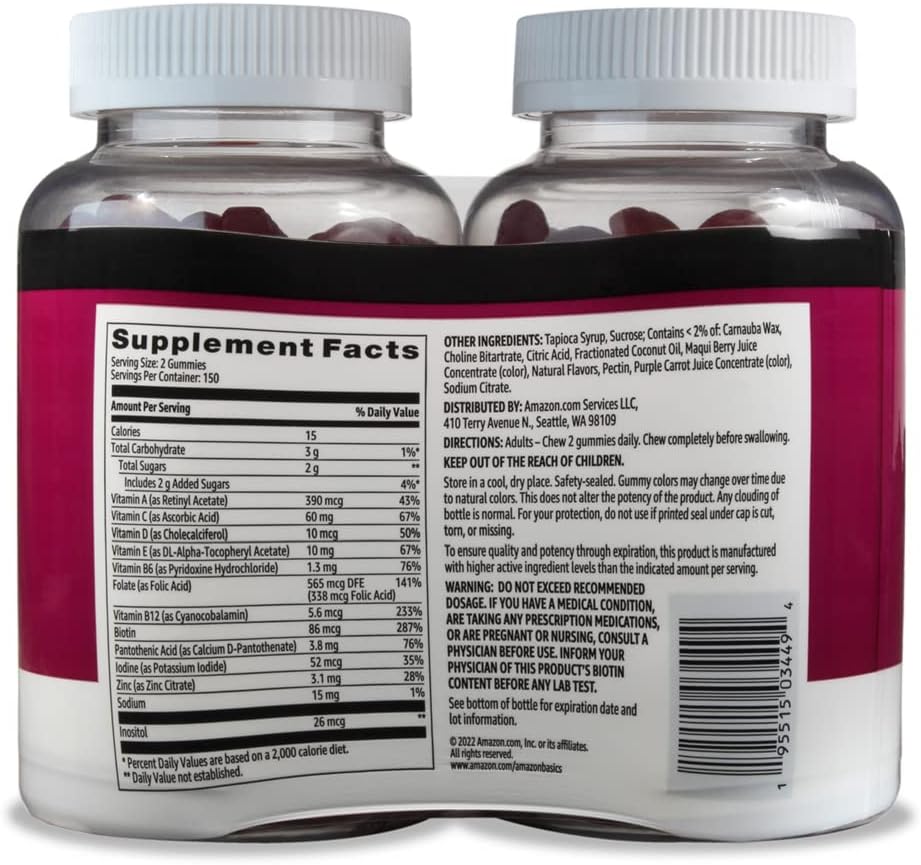 Amazon Basics Gomitas multivitamínicas para adultos, mezcla de baya...