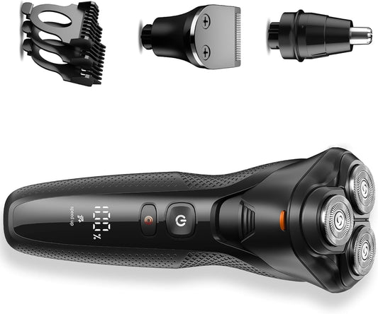 Maquinilla de afeitar eléctrica inalámbrica para hombres: afeitadora 3 en 1 para barba/nariz/patillas - Kit de viaje impermeable IPX7