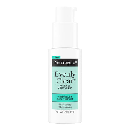 Neutrogena Hidratante de gel para acné uniformemente transparente con ácido salicílico y N-acetil glucosamina, hidratante facial ligero y no grasoso que ayuda a tratar brotes y desvanecer visiblemente