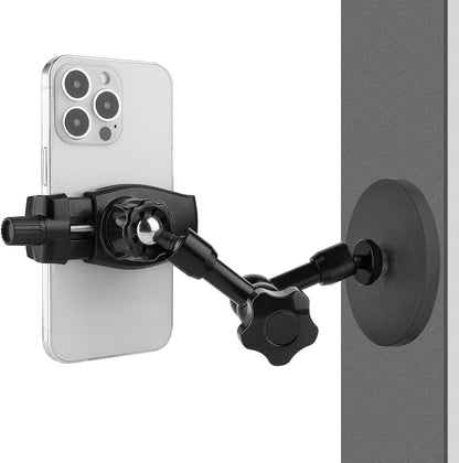 Soporte magnético para teléfono, soporte de teléfono resistente para camión, tractor, montacargas, barcos, vehículos de motor, compatible con iPhone/Nexus/Smartphone, brazo ajustable de 360° y base magnética de 3.46 pulgadas
