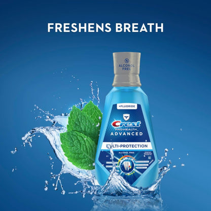 Crest Pro-Health - Enjuague bucal avanzado, sin alcohol, multiprotección, menta fresca, 1 litro, paquete de 2, azul