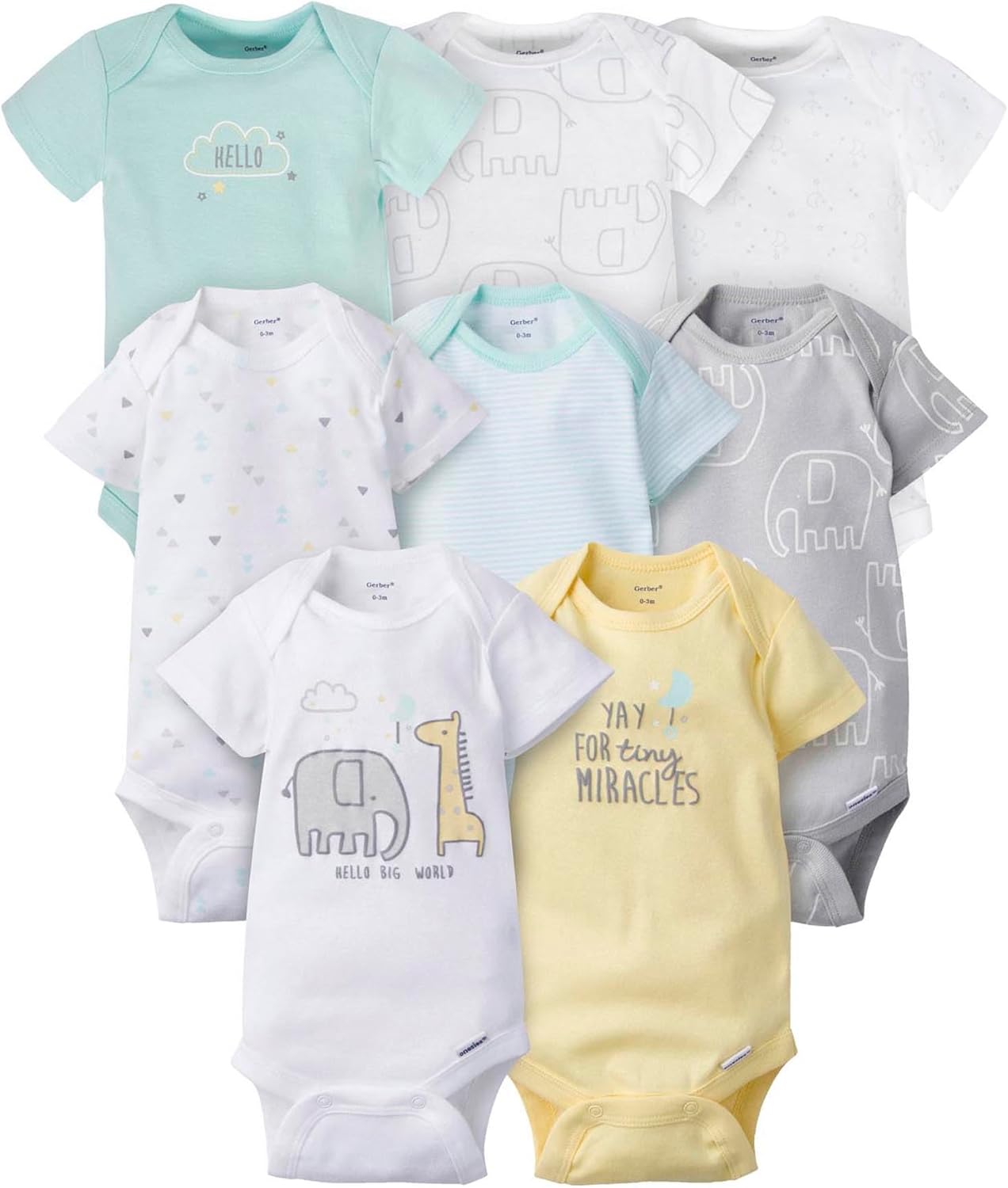 Gerber Mamelucos Bodies unisex de manga corta para bebé, paquete de 8