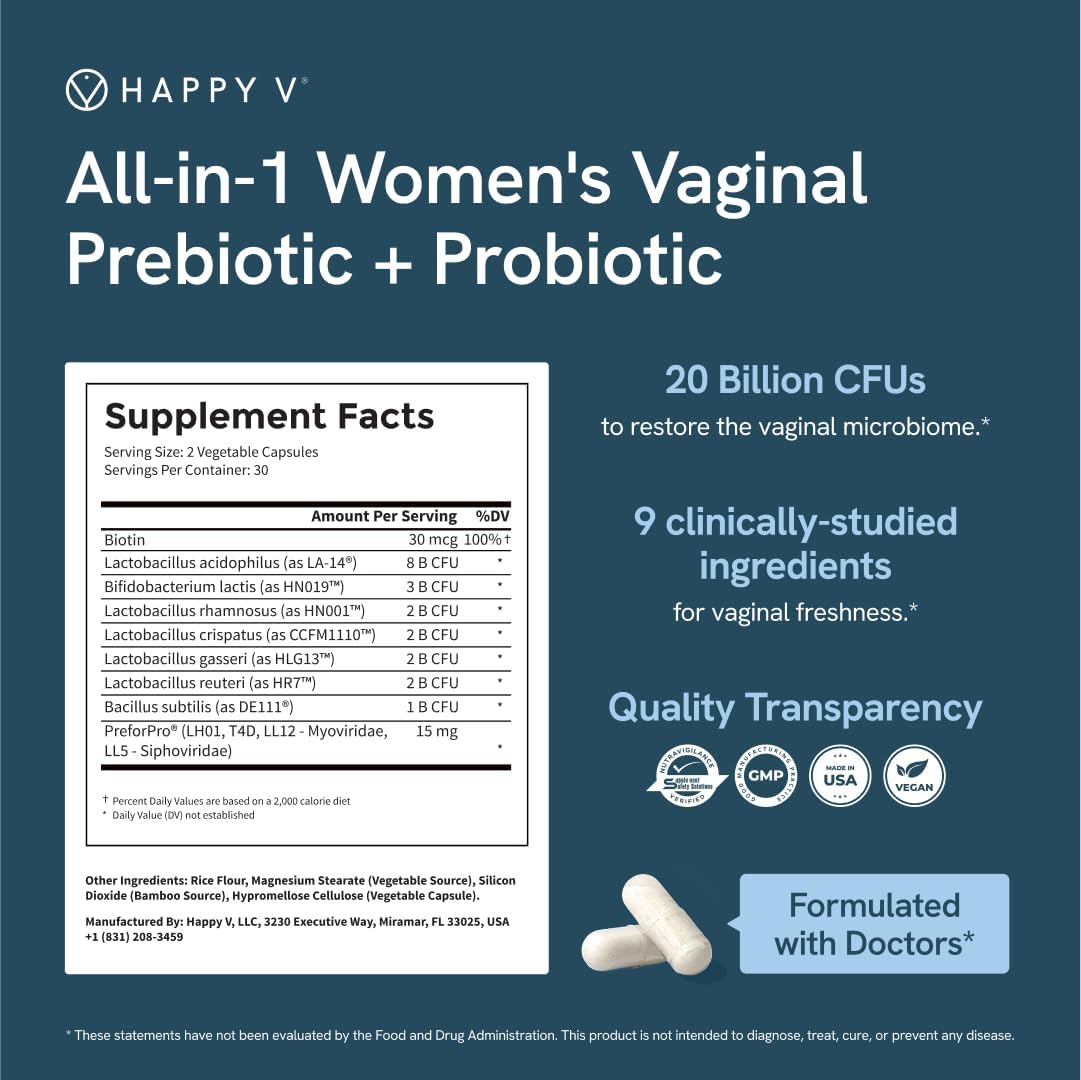 Dr. Probióticos vaginales formulados para mujer por Happy V, probió...