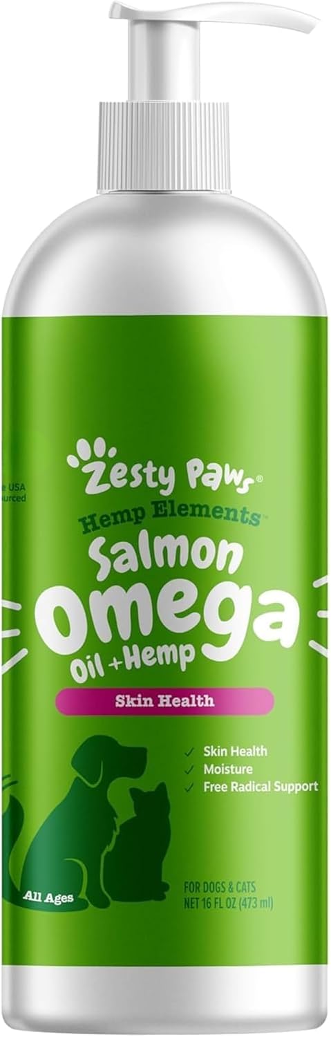 Zesty Paws Aceite de cáñamo omega de salmón para perros y gatos con...