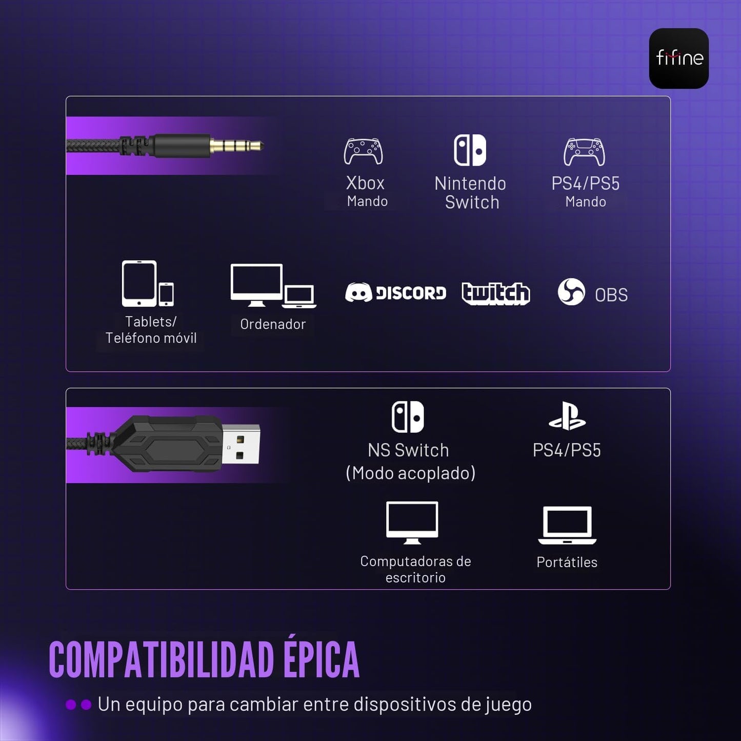 FIFINE Auriculares para juegos con cable, auriculares USB con sonid...