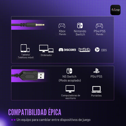 FIFINE Auriculares para juegos con cable, auriculares USB con sonid...