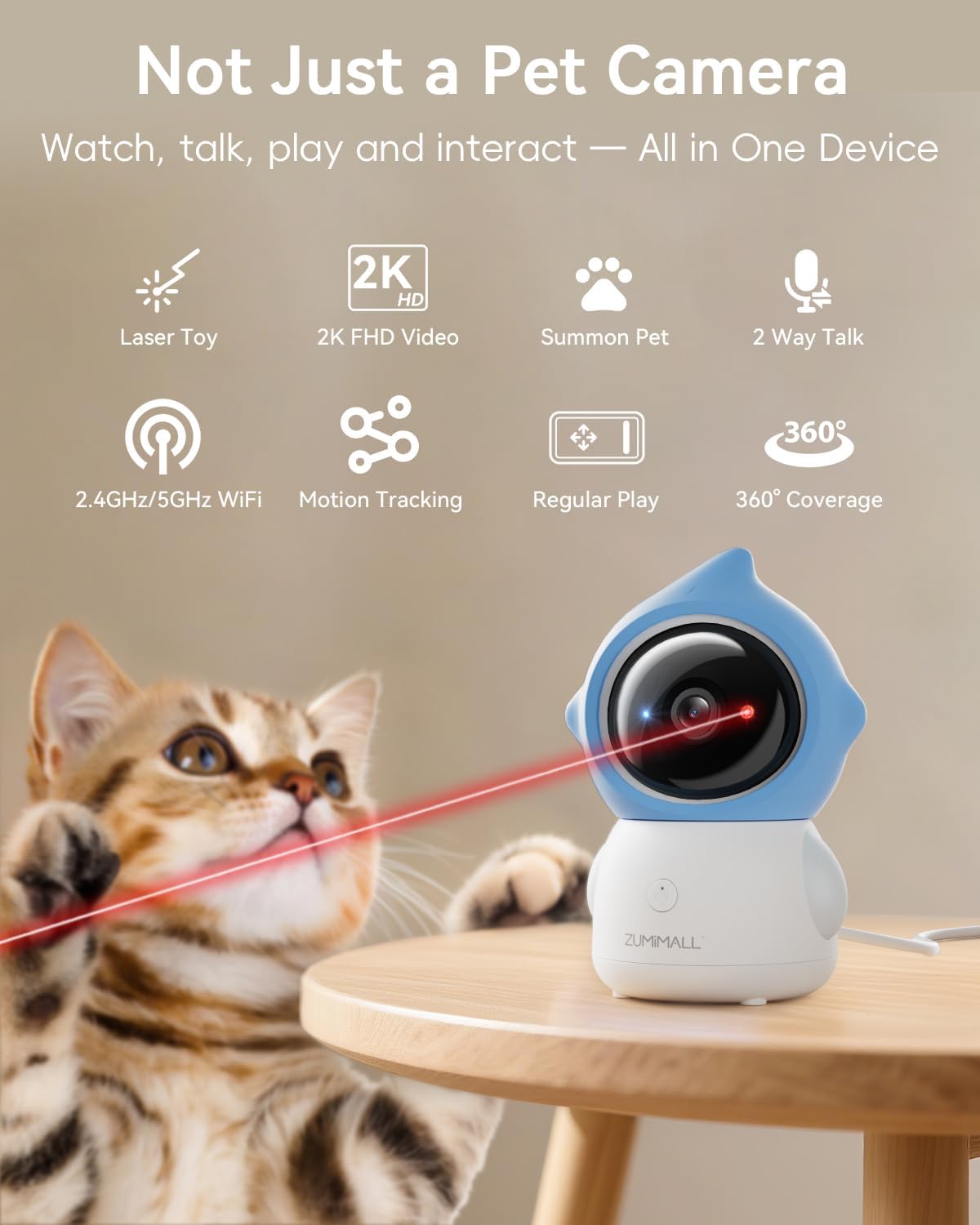 ZUMIMALL Cámara para mascotas para interiores, cámara WiFi 5G\/2.4G...
