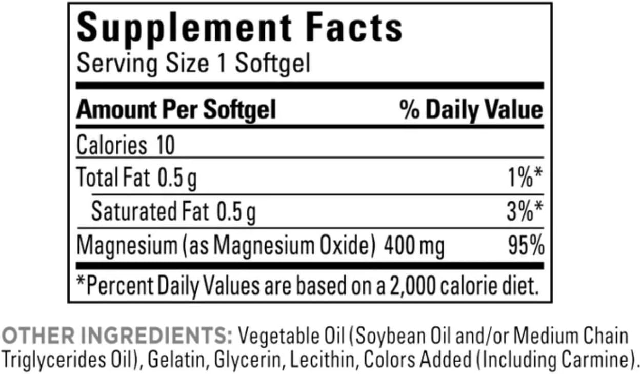 Nature Made Magnesio extra fuerte 400 mg., 180 cápsulas blandas