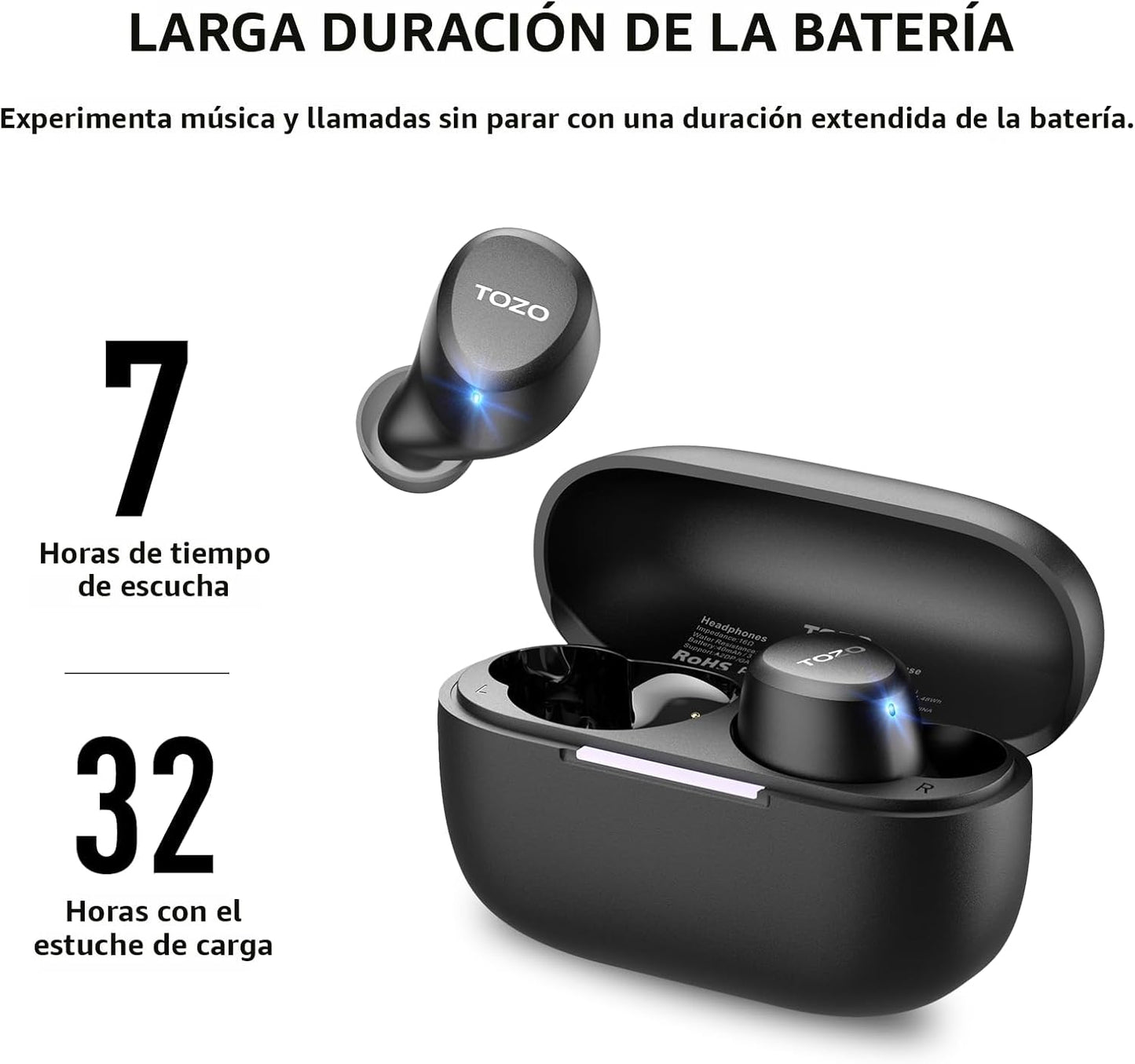 TOZO Auriculares inalámbricos A1 Bluetooth 5.3 de peso ligero en el...