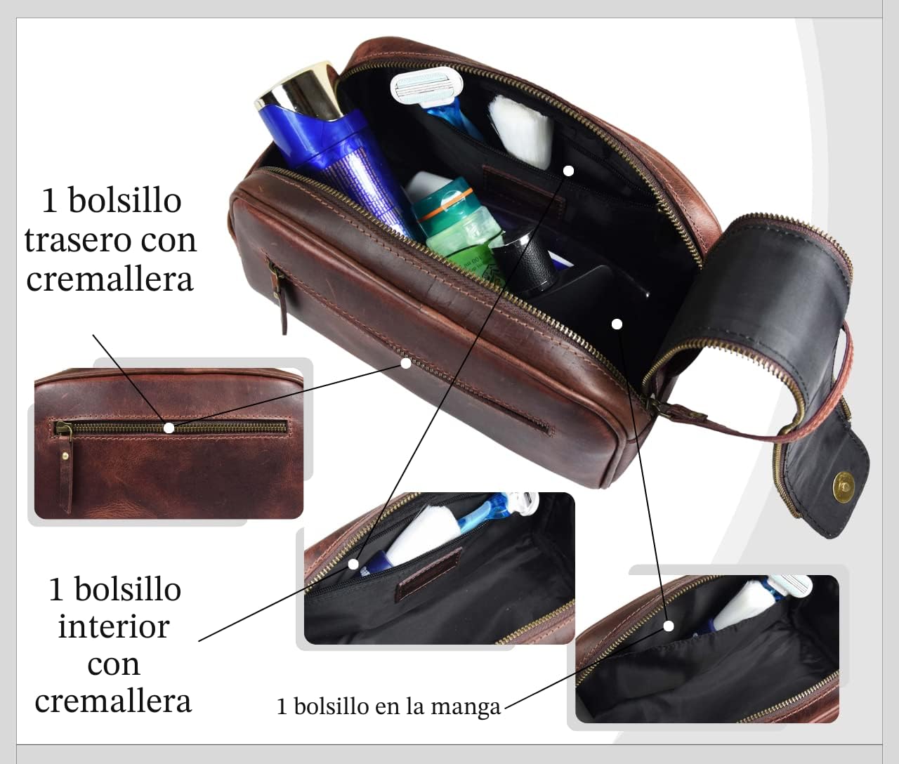 Aaron Leather Goods - Neceser para artículos de tocador de viaje, d...