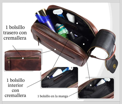 Aaron Leather Goods - Neceser para artículos de tocador de viaje, d...