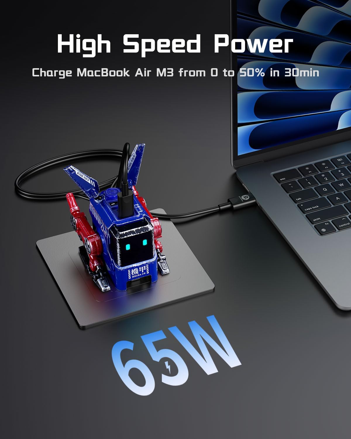 GravaStar Cargador Rápido GaN Robot Alpha65 de 65W, Adaptador de En...