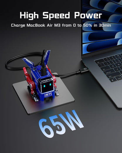 GravaStar Cargador Rápido GaN Robot Alpha65 de 65W, Adaptador de En...