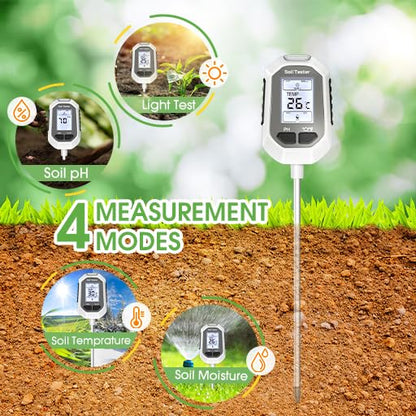 Medidor de Humedad del Suelo 4 en 1, Medidor Digital de Temperatura de Plantas/Prueba de Humedad del Suelo y Medidor de PH/Intensidad de Luz Solar, Pantalla LCD con Retroiluminación para
