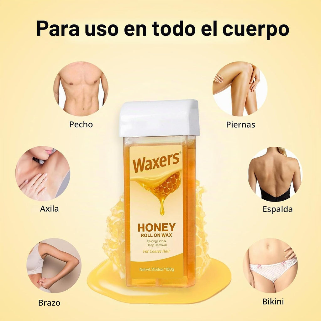 Waxers Kit de Cera Roll-on para Depilación con Miel en Casa, Kit de...