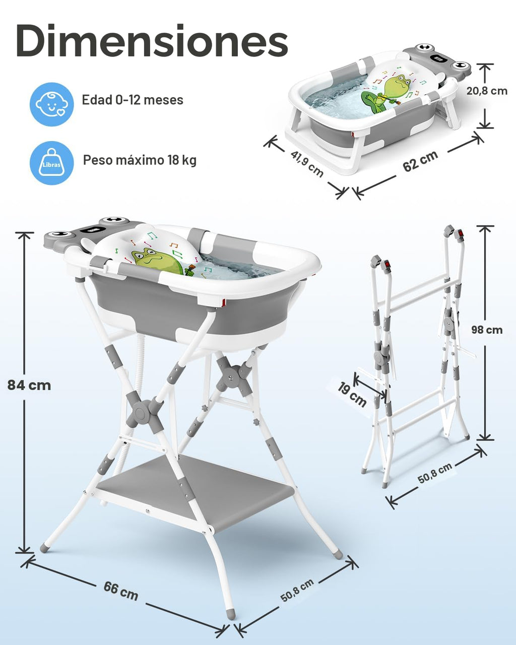 BUNWAG Bañera plegable para bebé con soporte, bañera portátil 2 en...