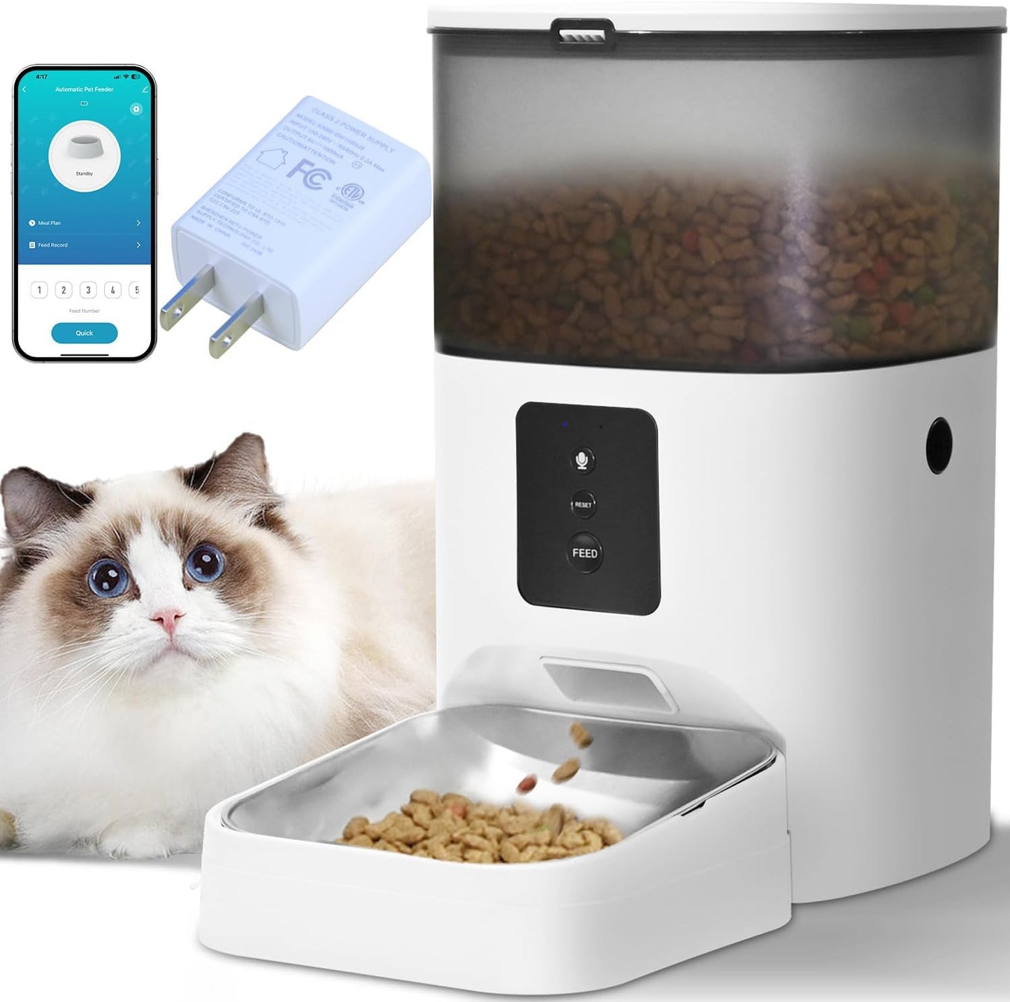 ANDOLL HOME Comedero automático para gatos de 2.4 G, dispensador de...