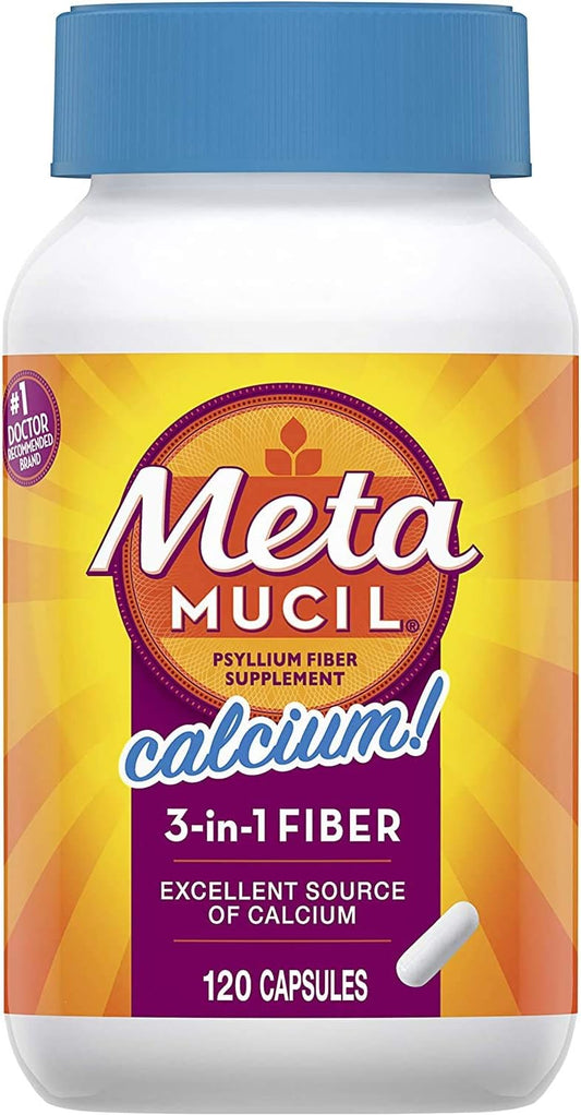 Metamucil Fibra con calcio 3 en 1 cápsula de psyllium suplemento de...