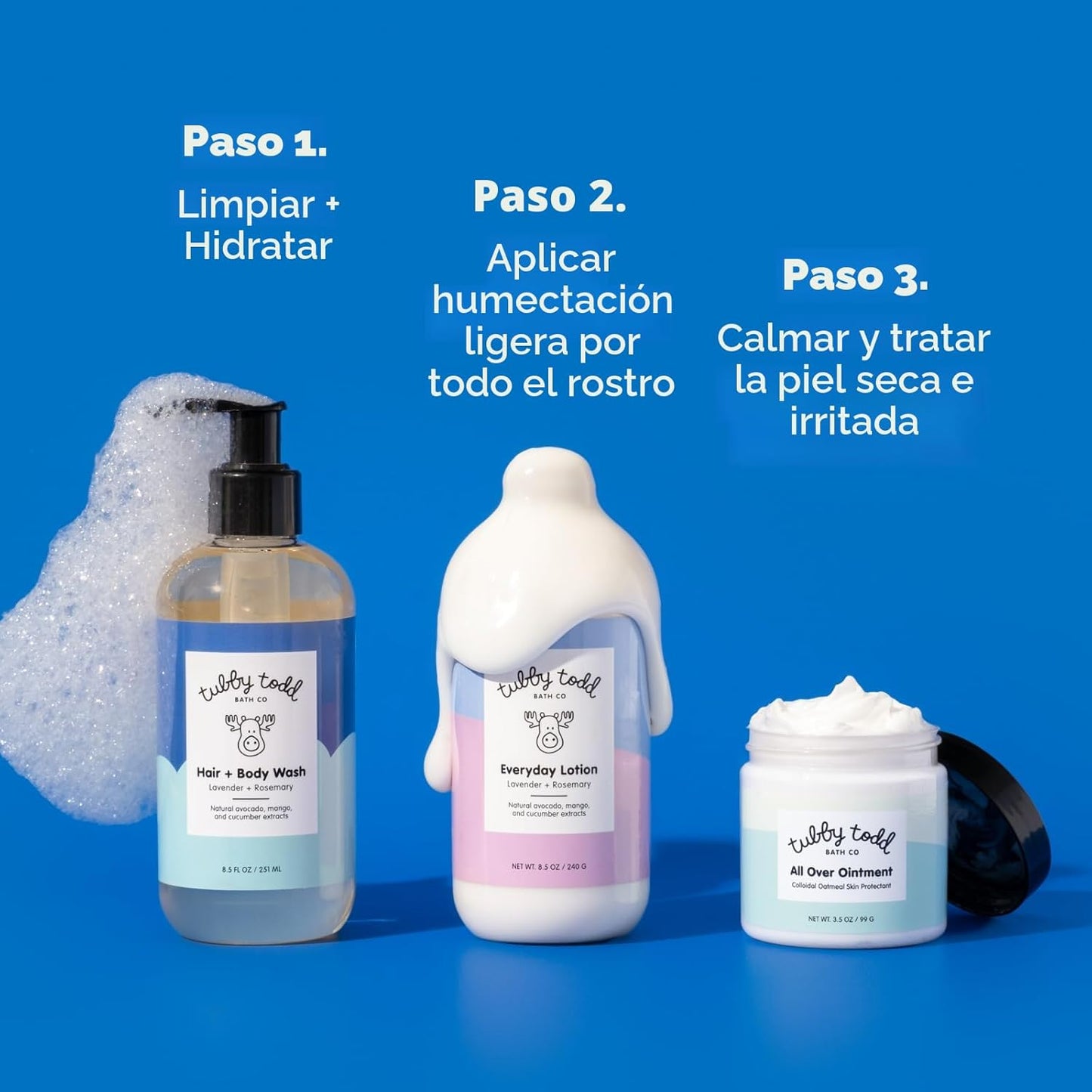 TUBBY TODD Rutina de baño y cuidado de la piel para bebés de 3 paso...