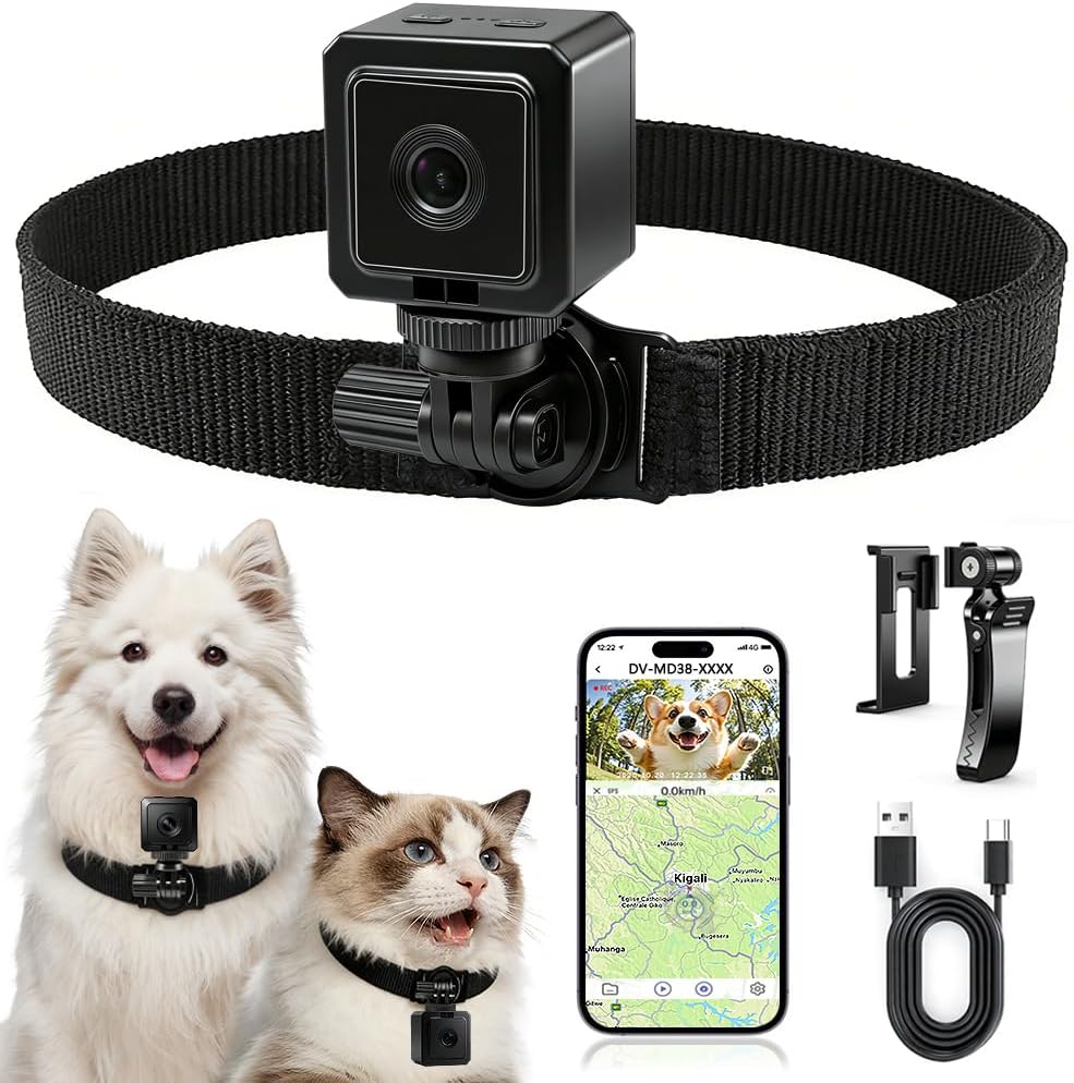 AEZ Collar de cámara para mascotas con control de aplicación, cámar...