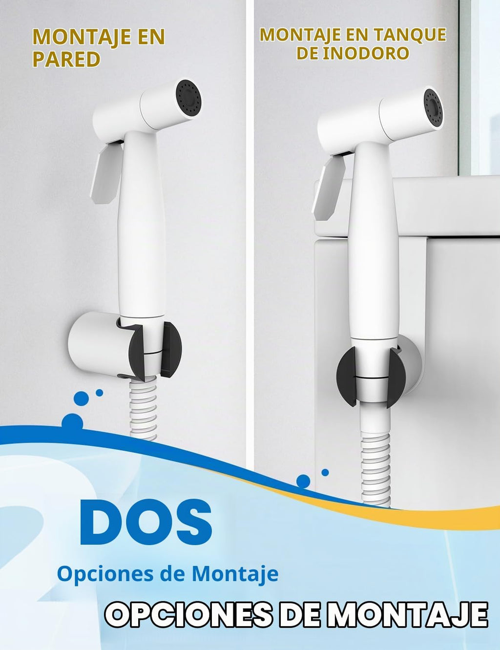 BRITULIF Pulverizador de bidé para inodoro, presión ajustable, blan...