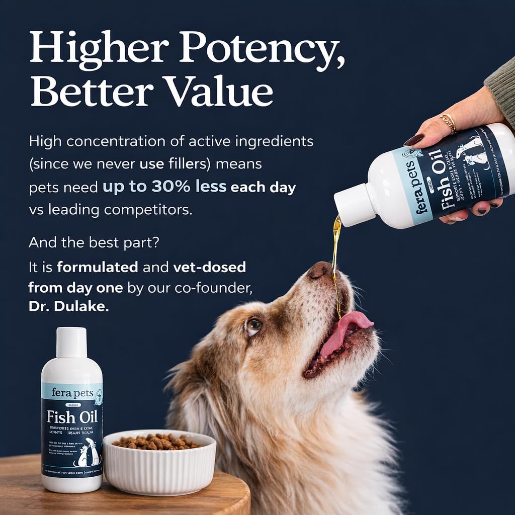 Fera Pets - Aceite de pescado líquido sin OMG Omega 3 para perros y...