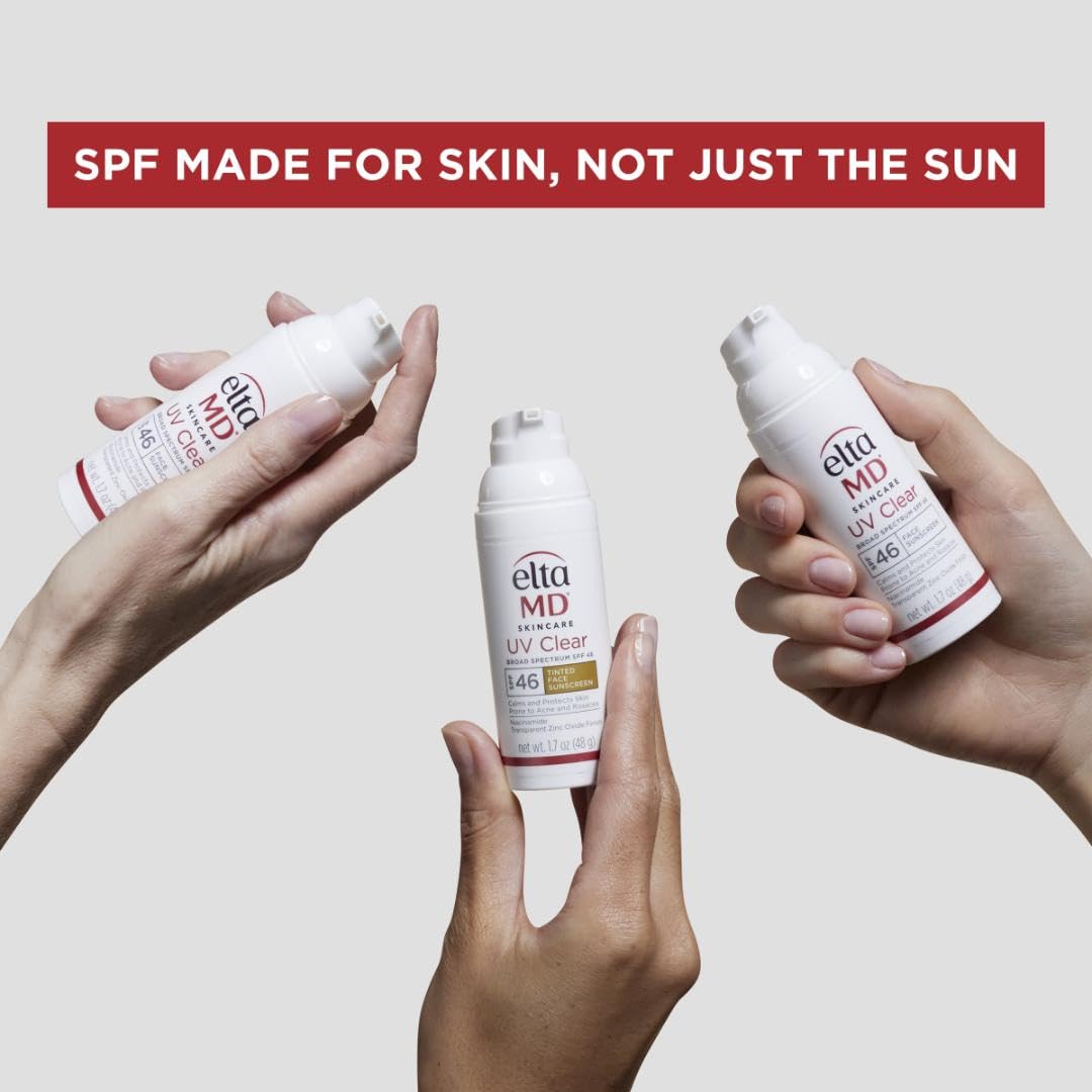 EltaMD Protector solar facial transparente UV SPF 46, sin aceite para cara con óxido de zinc, loción protectora solar recomendada por dermatólogos, para piel sensible propensa al acné, bomba de 1.7 oz