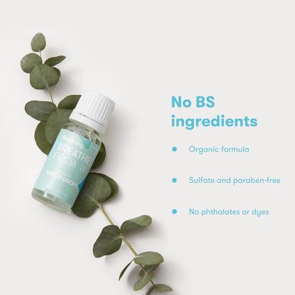 Frida Baby Breathefrida Gotas de Baño de Vapor, Alivio de la Congestión del Bebé con Aceite Esencial de Eucalipto para Humidificador, Aceite de Aromaterapia Ayuda al Bebé a Respirar Fácilmente