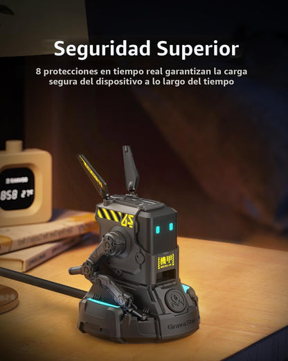 GravaStar Bloque de Cargador Rápido de Robot Alpha65 GaN de 65W, Ca...