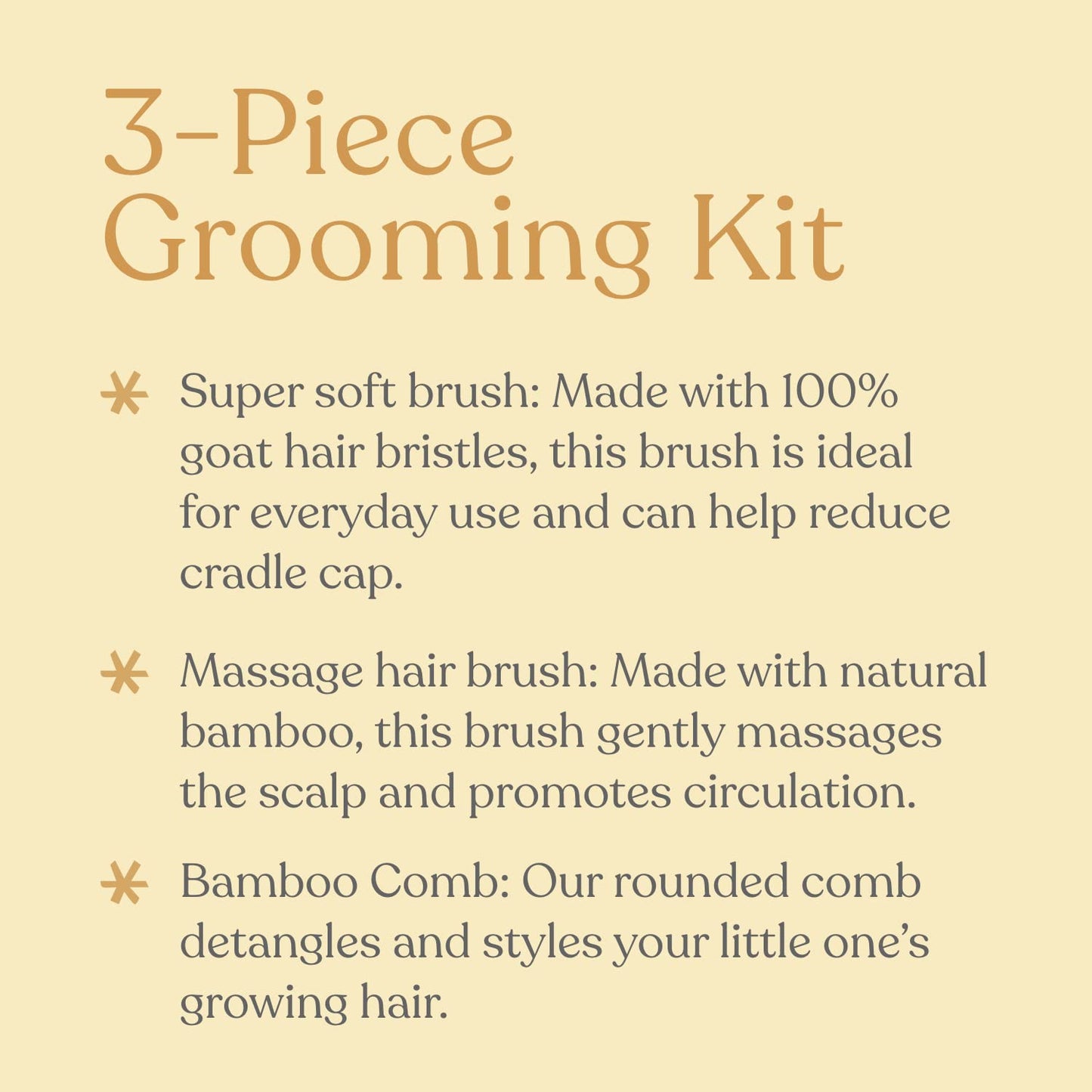ELLAOLA Juego de cepillo y peine de bambú natural, 3 piezas - Cepillo para costra láctea, cepillo de masaje para el cabello, peine de bambú para niños pequeños, recién nacidos y bebés | Regalo para el