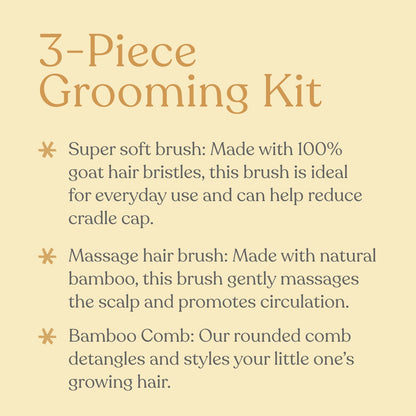 ELLAOLA Juego de cepillo y peine de bambú natural, 3 piezas - Cepillo para costra láctea, cepillo de masaje para el cabello, peine de bambú para niños pequeños, recién nacidos y bebés | Regalo para el