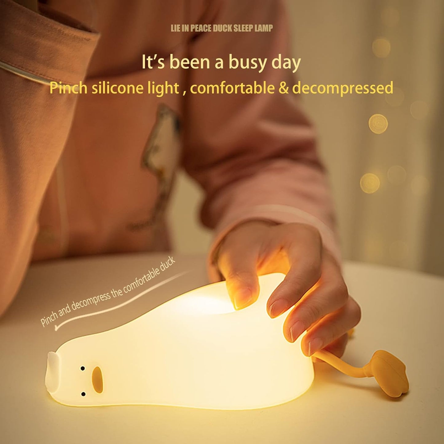 MUID Benson - Luz nocturna de pato acostado plano, lámpara LED de pato suave, lindo pato iluminado, luz nocturna de silicona regulable para guardería, lámpara táctil recargable de mesita de noche para