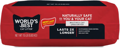 WORLD'S BEST CAT LITTER Múltiples gatos sin perfume, 15 libras,...