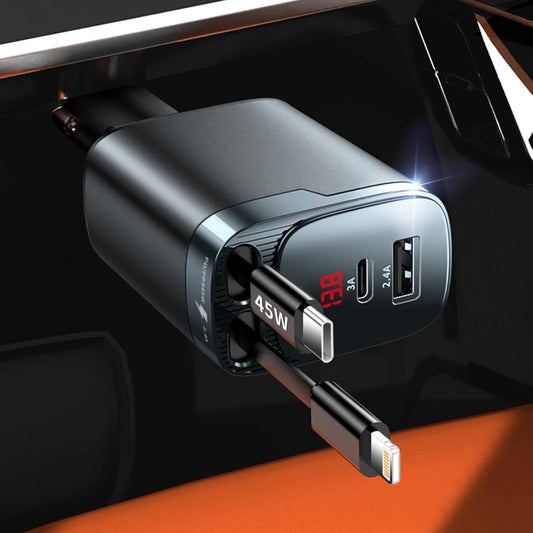 Cargador de coche retráctil, cargador de coche de 84 W USB C 4 en 1, accesorios de automóvil, adaptador de cargador de coche de carga rápida para iPhone 17 16 15 14 13 12 Pro Max, Samsung, Pixel |