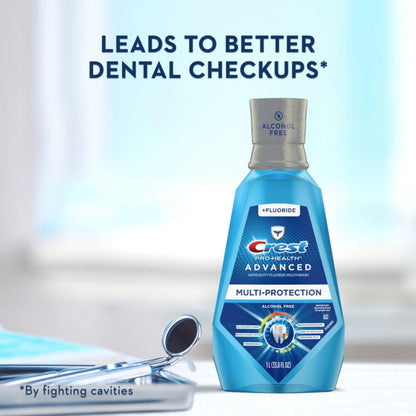Crest Pro-Health - Enjuague bucal avanzado, sin alcohol, multiprotección, menta fresca, 1 litro, paquete de 2, azul