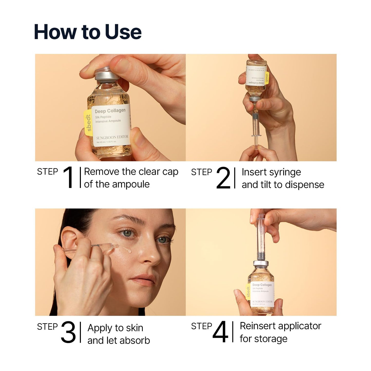 SUNGBOON EDITOR Ampolla intensiva de péptido de seda de colágeno | Suero de péptidos de cobre para la cara con colágeno y múltiples péptidos | Suero facial hidratante coreano para el cuidado de la piel para una piel de aspecto suave | 1.35 onzas líquidas