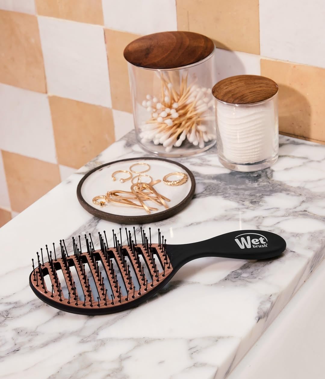 Wet Brush Cepillo de pelo de cerámica Speed Dry color negro, diseño ventilado y cerdas suaves HeatFlex para un estilo seguro de secado por soplado, mango ergonómico para desenredar sin dolor