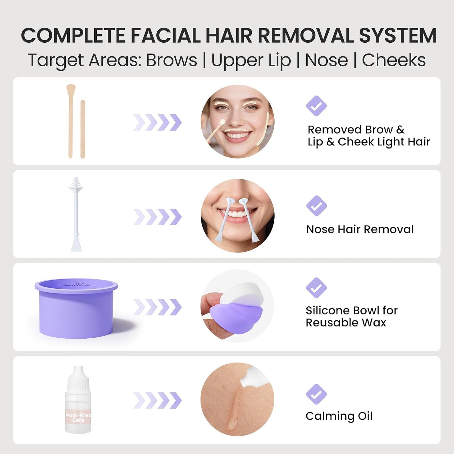 AUZEAL Mini kit de cera facial para mujer, kit de depilación facial...