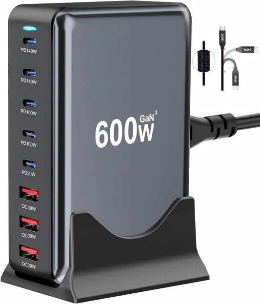 Bloque de carga rápida USB C de 600 W, estación de carga USB multip...