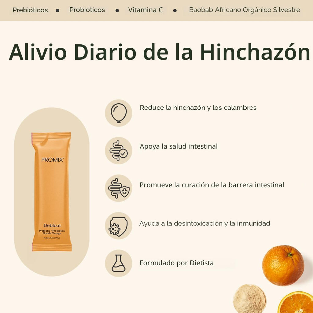 ProMix Nutrition Prebióticos y probióticos Debloat, naranja Florida...