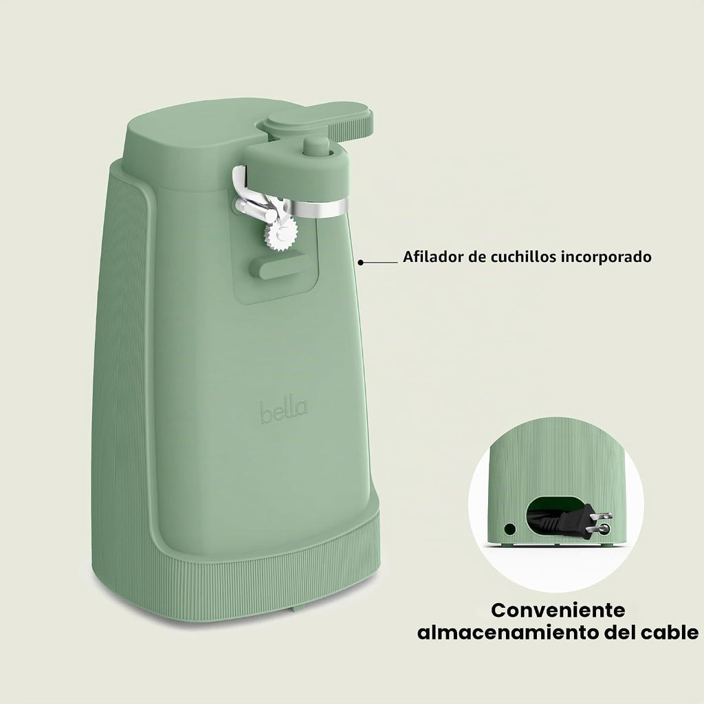 bella Abrelatas eléctrico y afilador de cuchillos, palanca de corte...