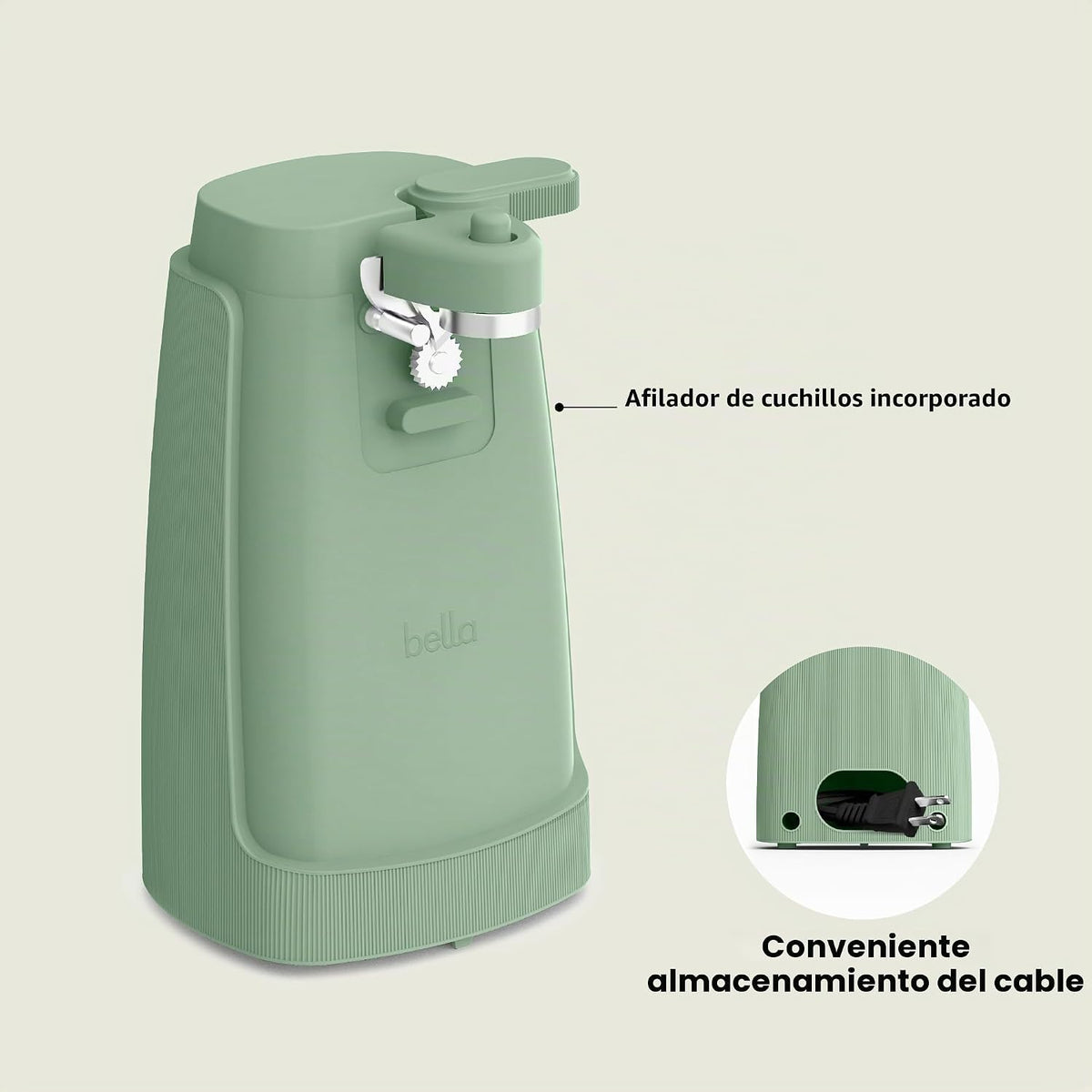 bella Abrelatas eléctrico y afilador de cuchillos, palanca de corte...