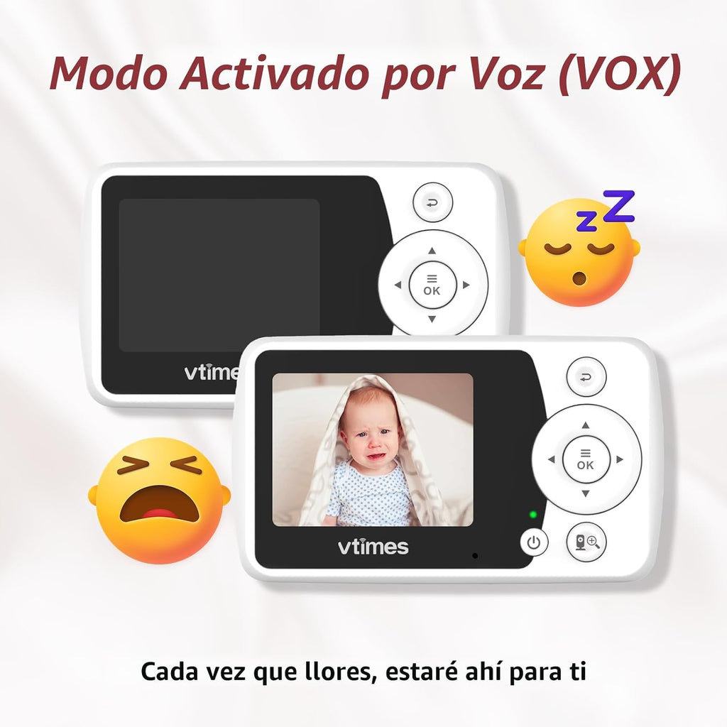 VTimes Monitor de bebé con cámara y audio, monitor de video para be...