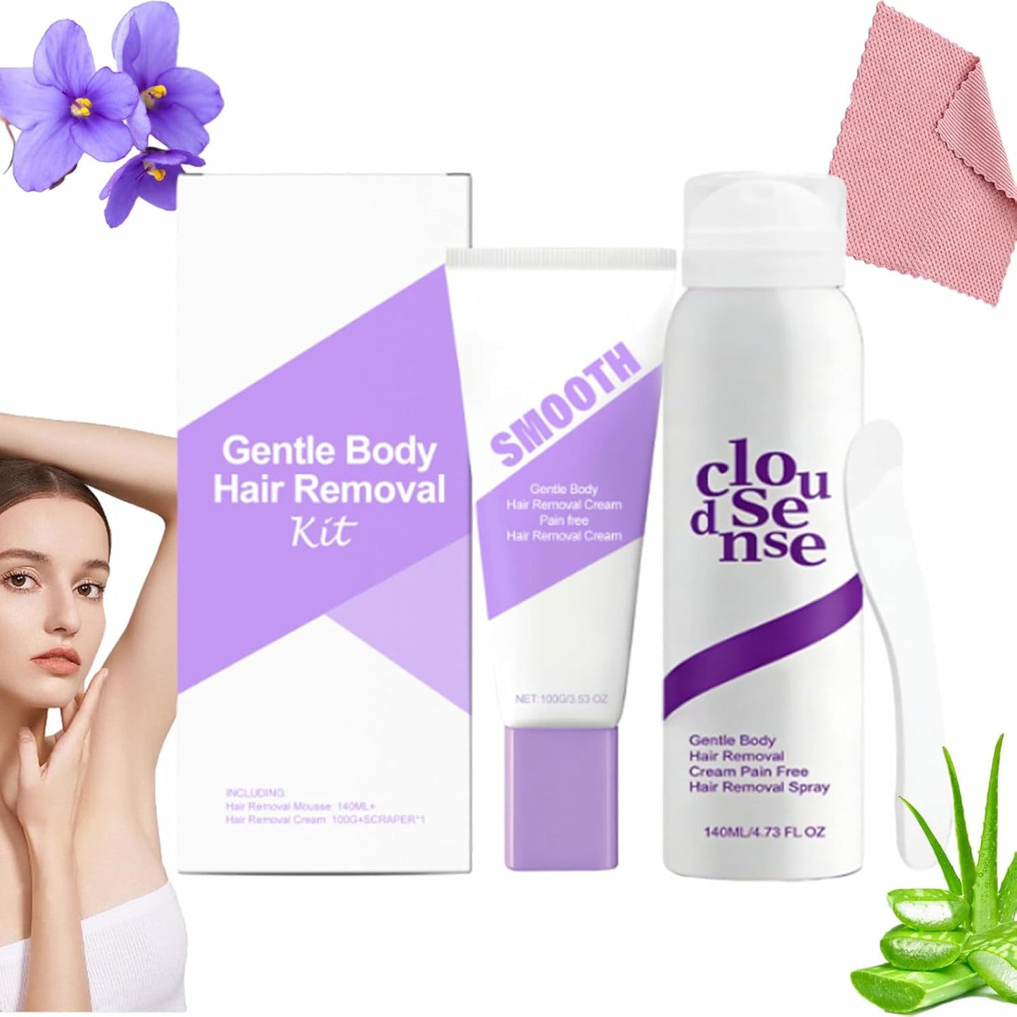 Kit de depilación corporal suave, spray de depilación Cloud Sense,...