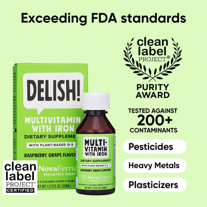 NovaFerrum Delish | Multivitamínico vegano con hierro para bebés, n...